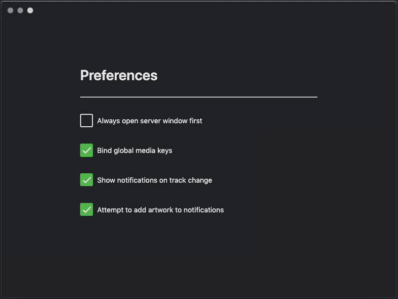 User preferences window